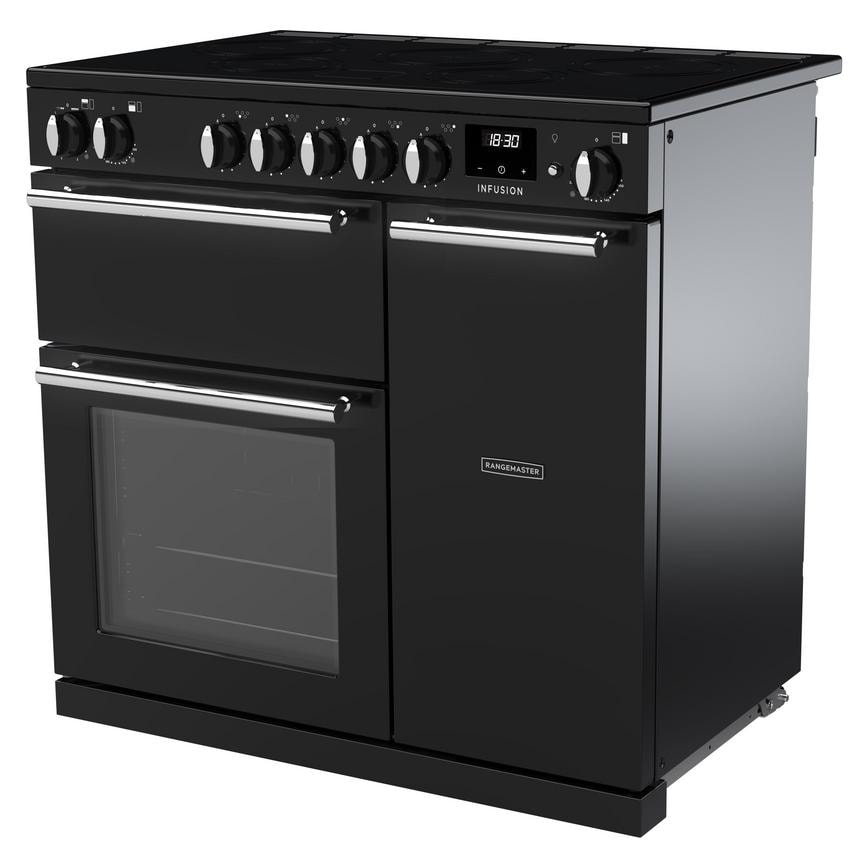 Rangemaster Infusion INF90EIPGBL/CM1 Freestanding Electric Fan 90cm Black Range Cooker Side