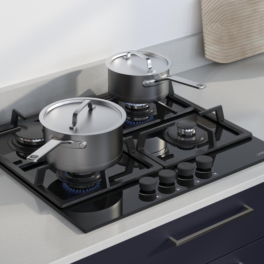 LAM1501 Lamona 4 Burner Gas On Glass Detail