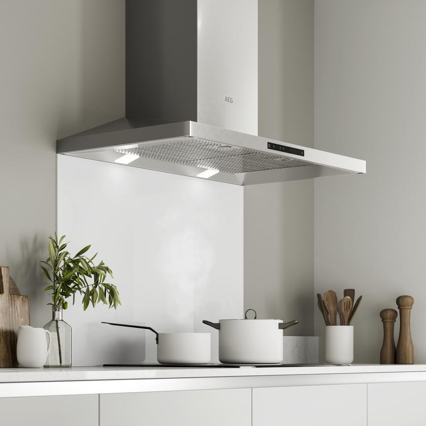 AEG DKB5960HM 90cm Stainless Steel Chimney Cooker Hood In Use