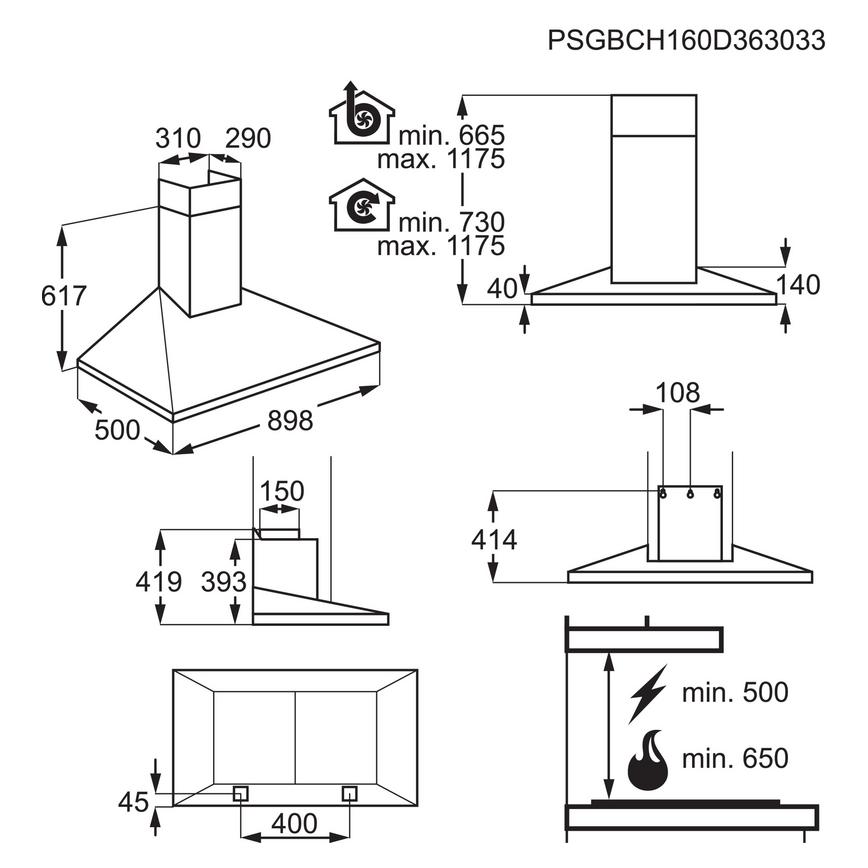 AEG 90cm Chimney Extractor Sketch