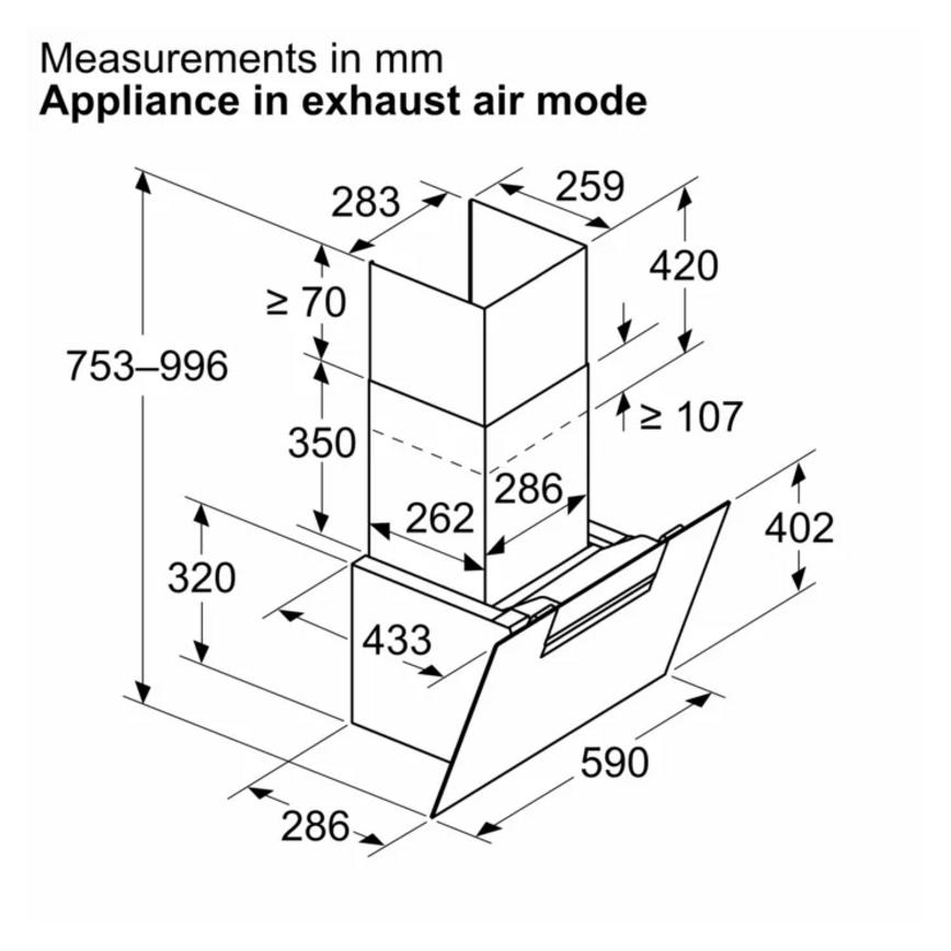 Neff Fridge Freezer Black Angled 60cm Cooker Hood Sketch