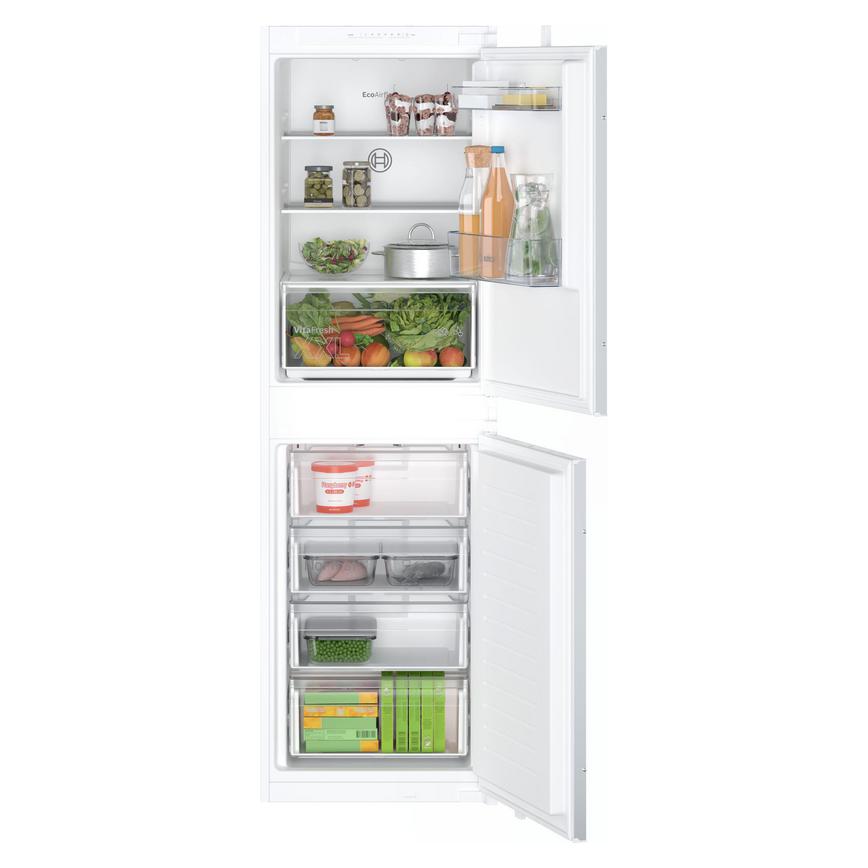 Bosch Series 2 KIN85NSE0G Built In 50/50 White Fridge Freezer Door Open