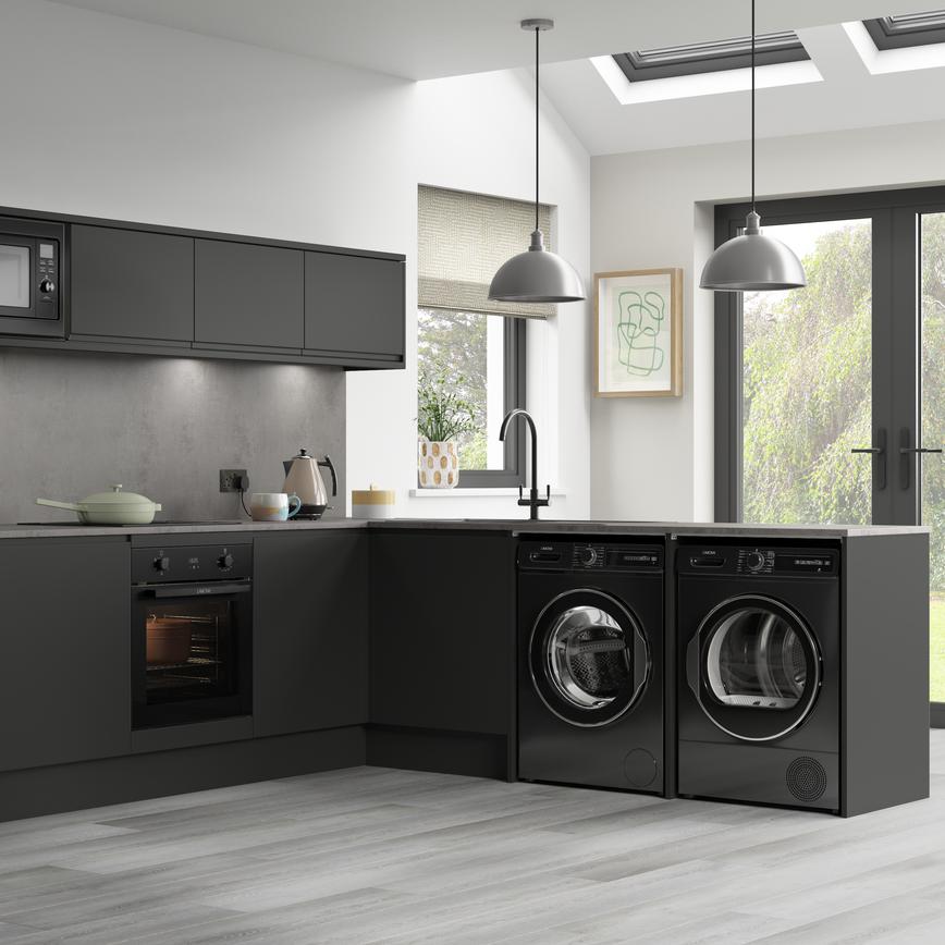 Lamona Washing Machine and Dryer also featuring Lamona Fridge Freezer, Dishwasher and Microwave in Clerkenwell Charcoal