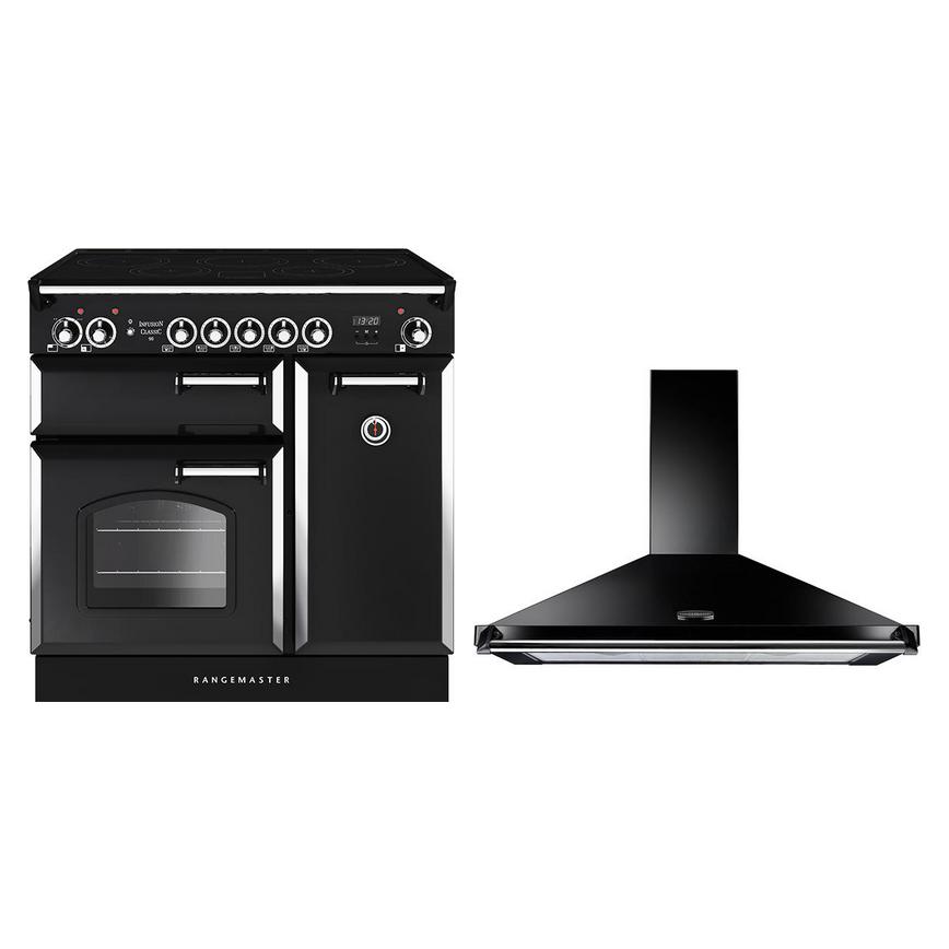 Rangemaster 90cm Induction Range Cooker and Black Cooker Hood Package