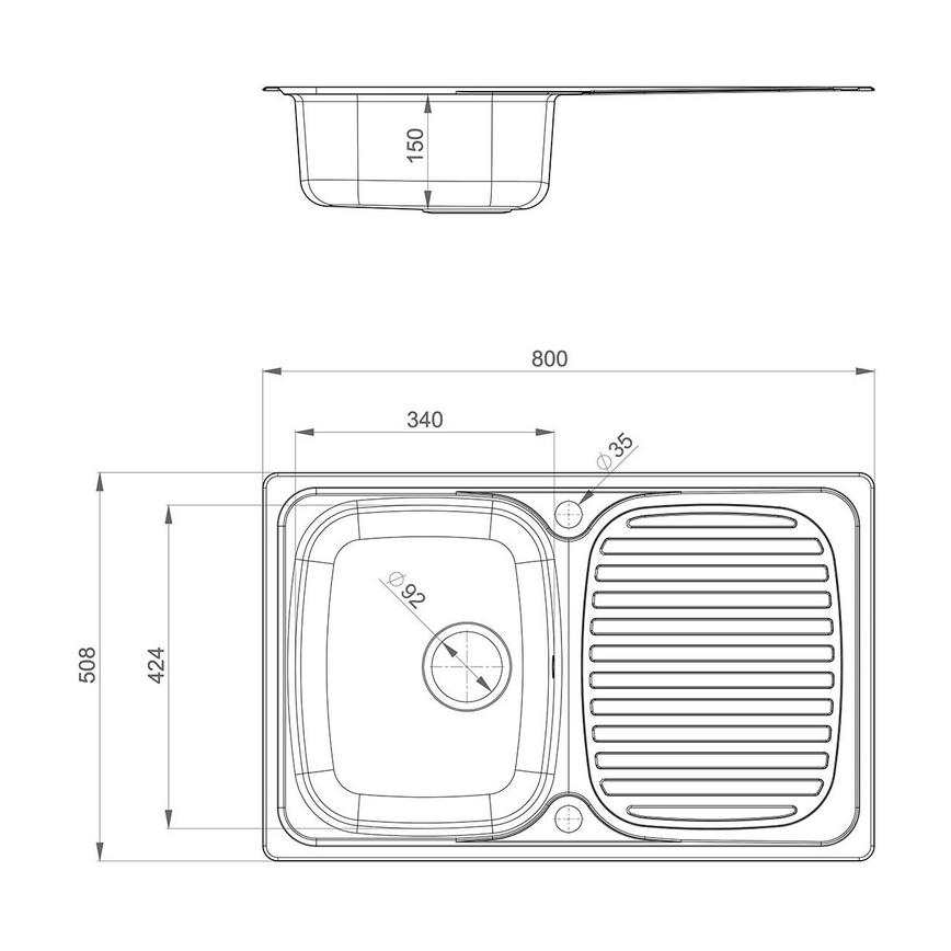 Compact Single Bowl Sink Line Drawing