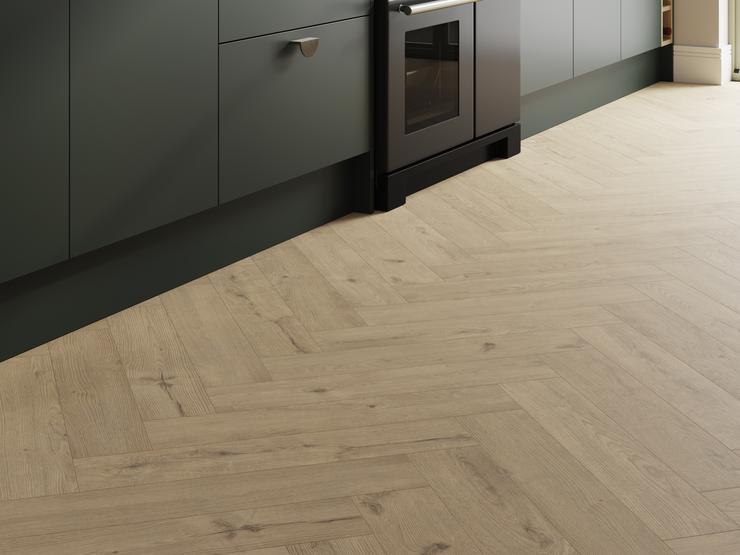 Howdens Professional V Groove Herringbone Light Blond Oak Laminate Flooring 0.87m² Pack