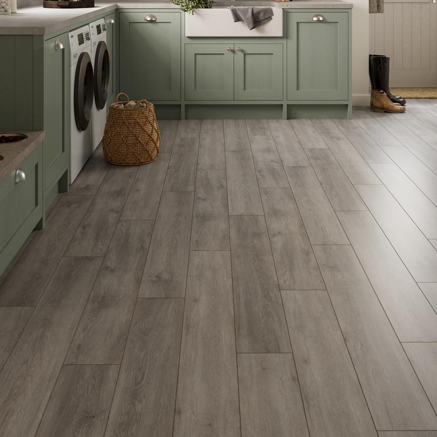 Premium LVT Pearl Grey Oak Utility Room