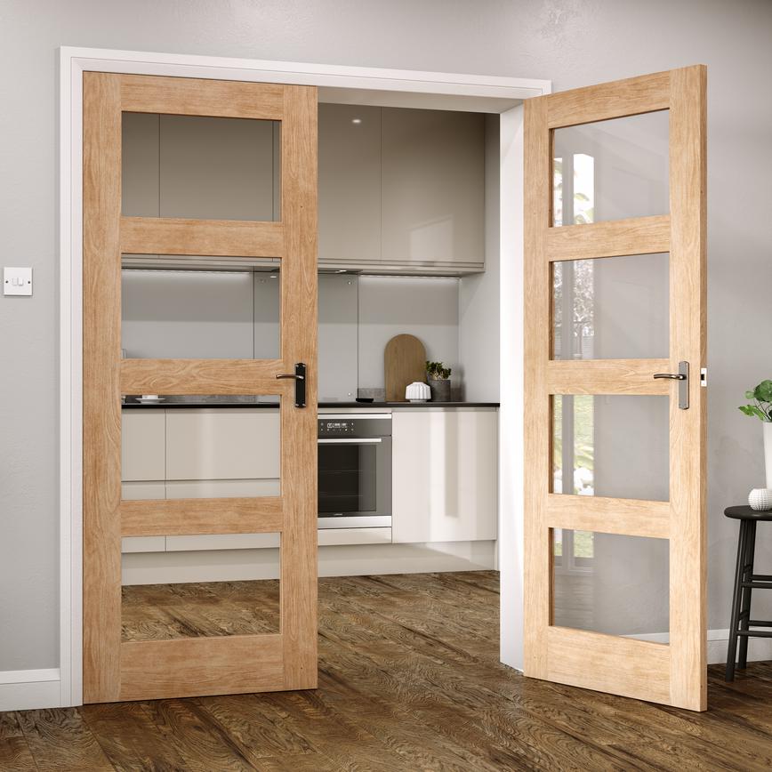 4 Panel Shaker Oak Glazed door leading to a kitchen