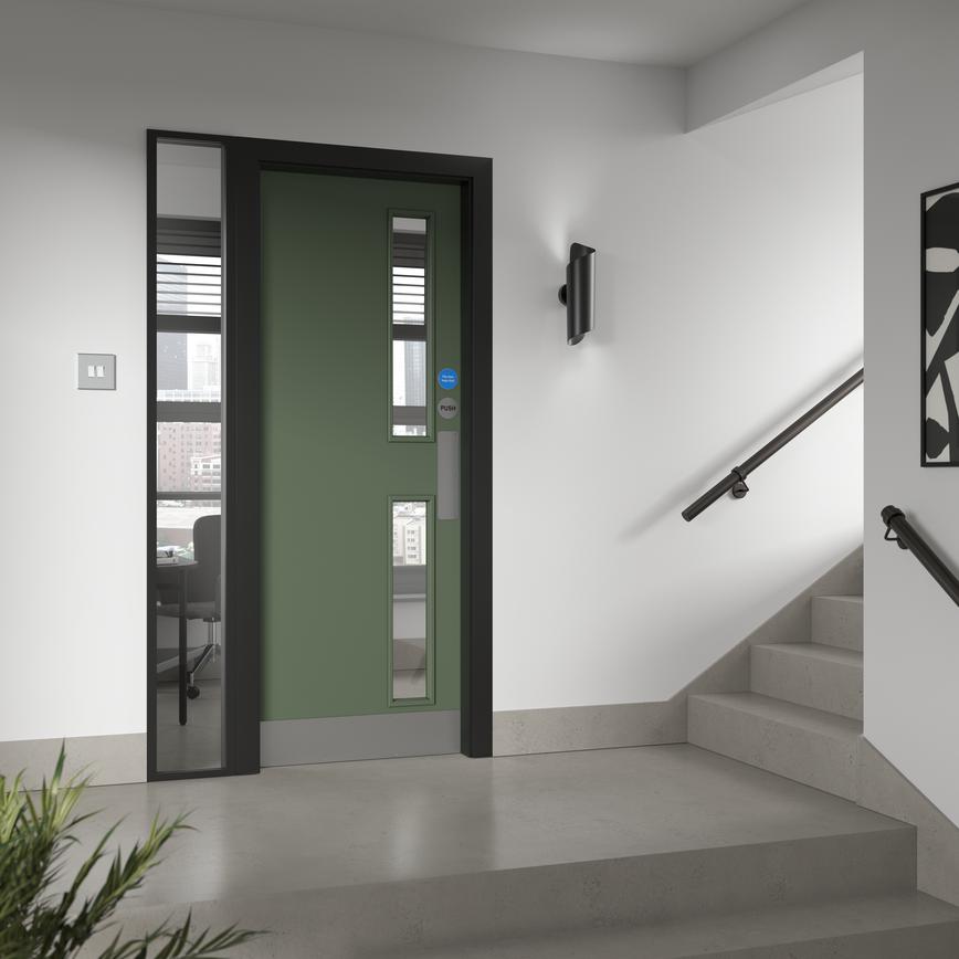 Howdens Spey 6'6 x 2'6 Plywood 16G Clear Glazed Flush FD30 Fire Door"