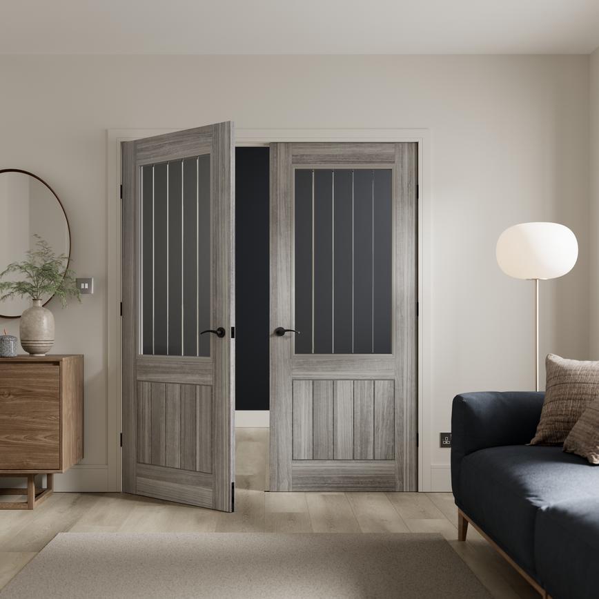 Holdenby Laminate Grey Pre-Finished Clear Glazed Door
