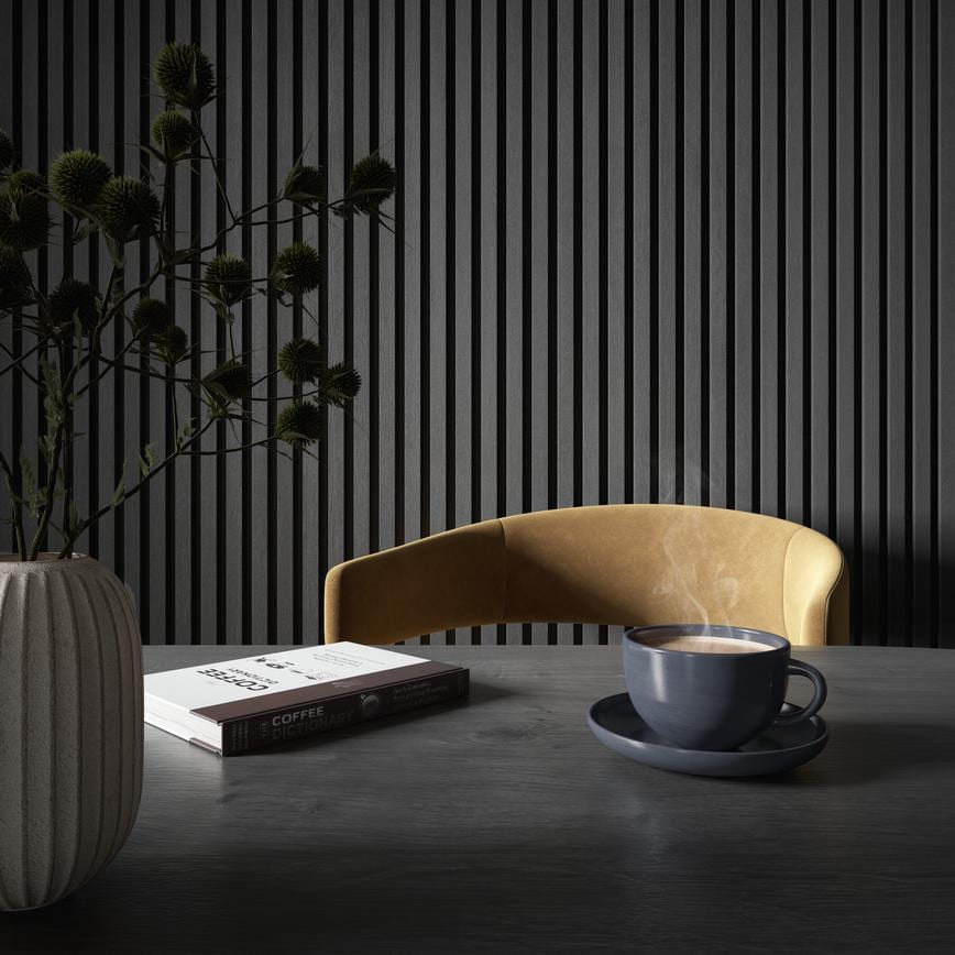 Acoustic Wall Panelling Hockley Charcoal in a Hallway