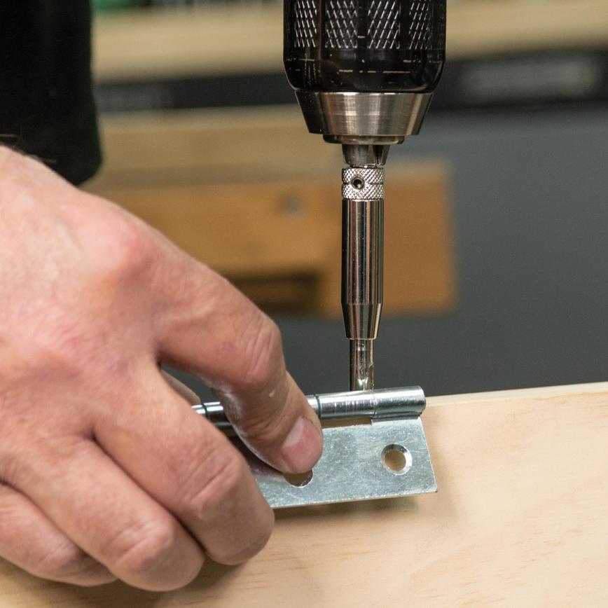 Trend HSS Quick Release Drill Bit Guide 3 Piece Set in Use on Door Hinge