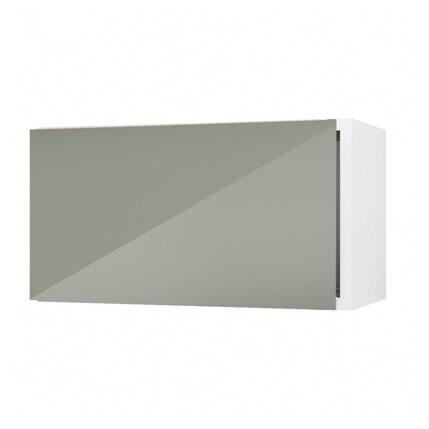 Hockley Mirror Gloss Reed Green 600mm x 326mm Integrated Microwave Top Box Door Shown Open at an Angle
