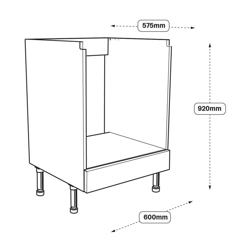 600mm Low Built Under Oven Housing Cabinet Line Drawing