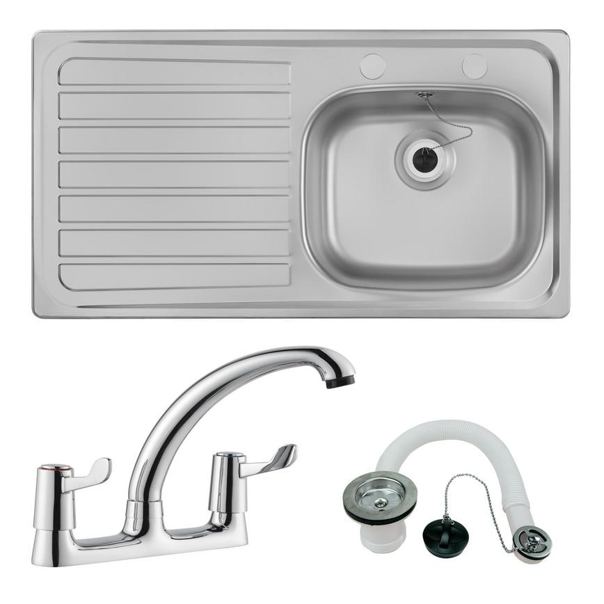Left Hand Stainless Steel Single Bowl Sink, Tap and Waste Package