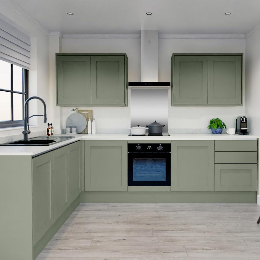 Chilcomb Reed Green Handleless L Shape Kitchen