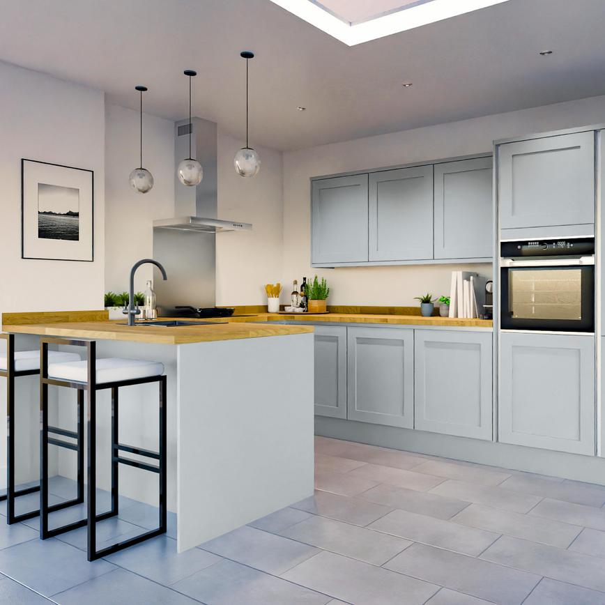 Chilcomb Mist Handleless EKES Set Shot Peninsula