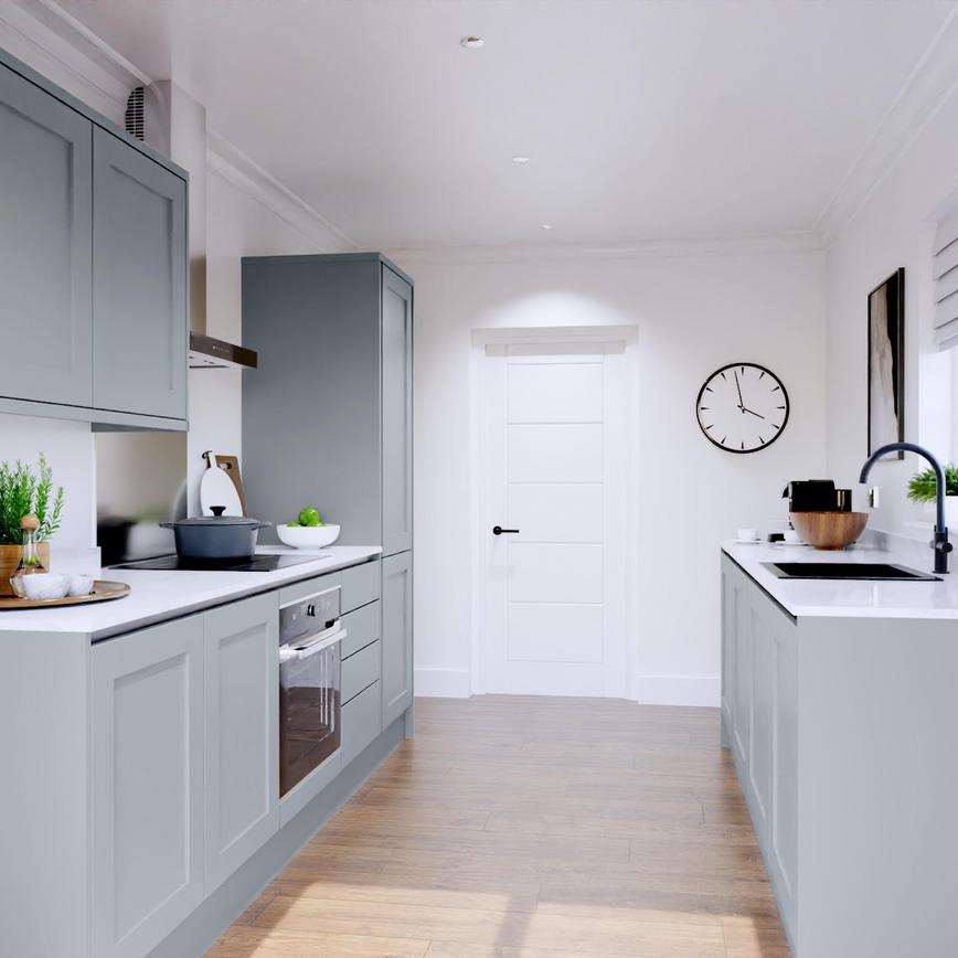 Chilcomb Seafoam Handleless EKES Set Shot Galley