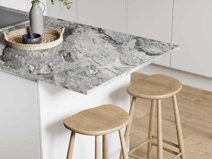 Clerkenwell Super Matt Dove Grey Stools and Island