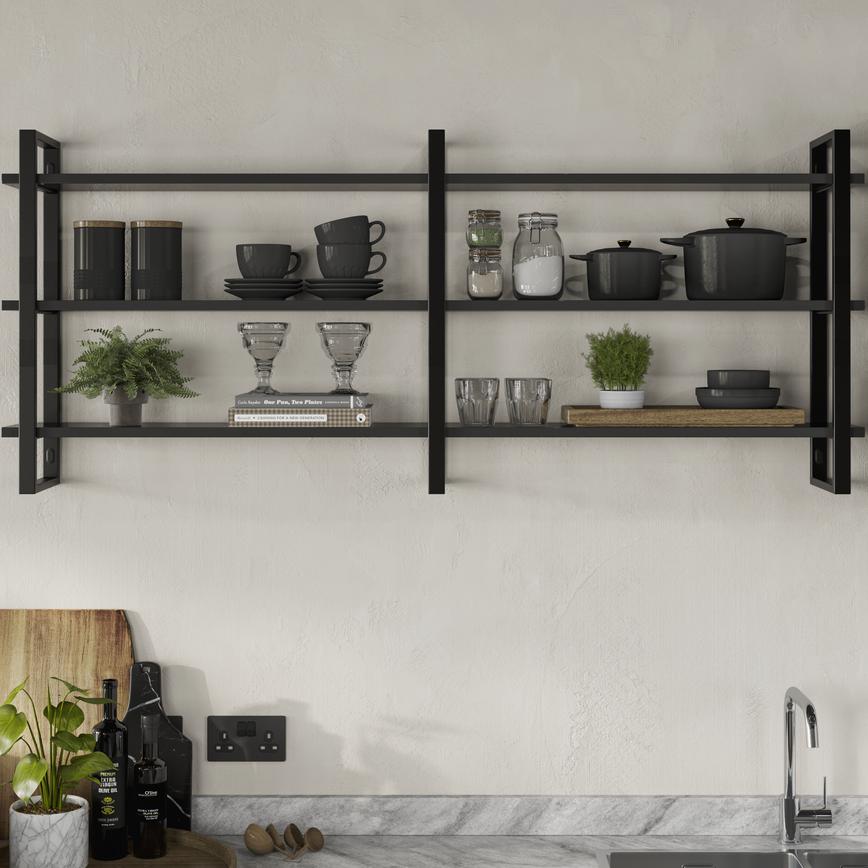 Hockley Mirror Gloss Charcoal Handleless Shelving Cameo
