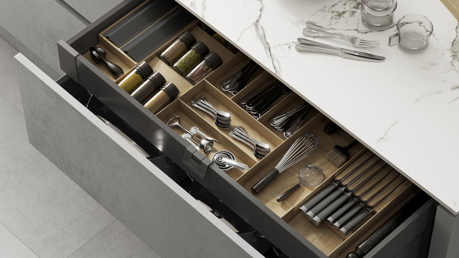 Hockley Super Matt White & Concrete Handleless Drawer Detail