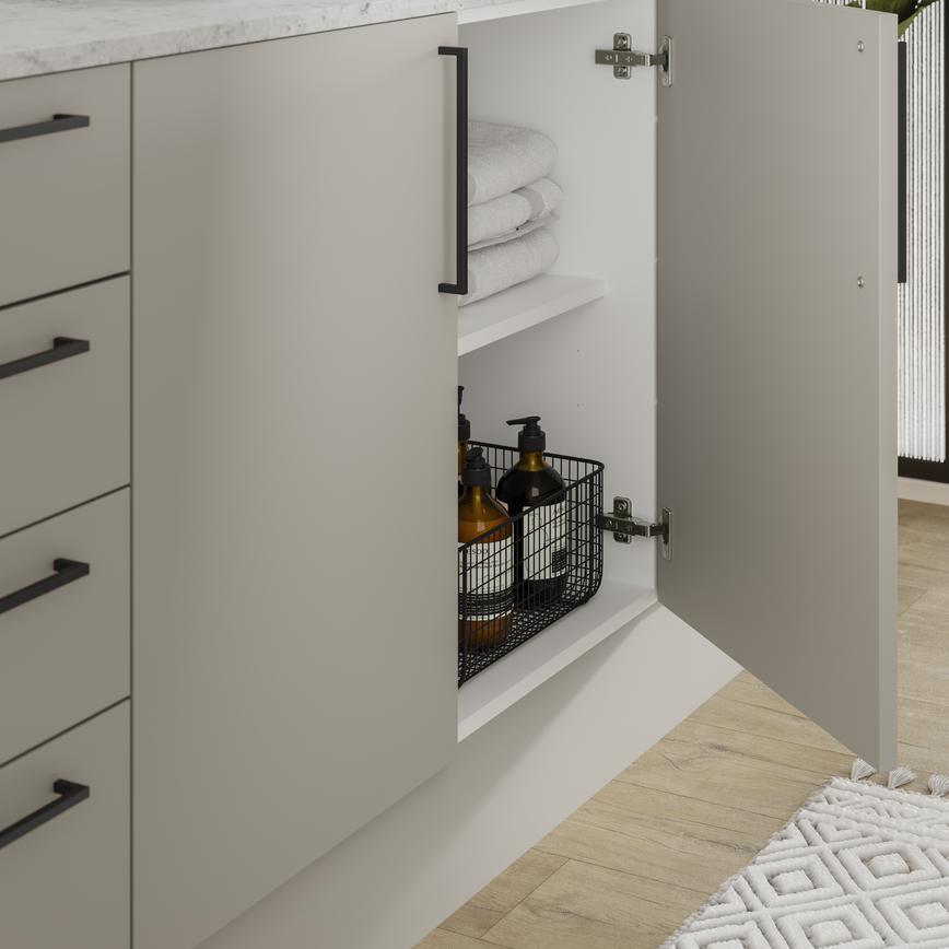 Hockley Super Matt Sand Stone Bathroom Door Open