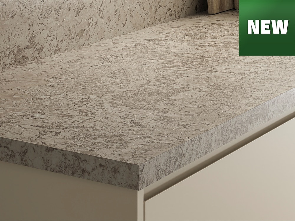 stone-effect worktop with new logo