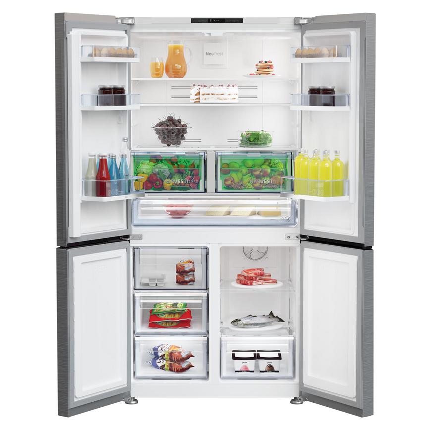 Beko GN446224VPS Freestanding Stainless Steel American Fridge Freezer Door Open