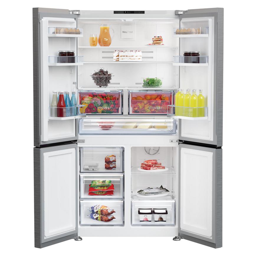 Beko GN446224VPS Freestanding Stainless Steel American Fridge Freezer Door Open