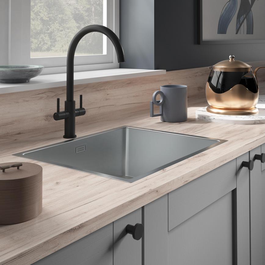 Radstone Matt Black Swan Neck Dual Lever Mixer Tap