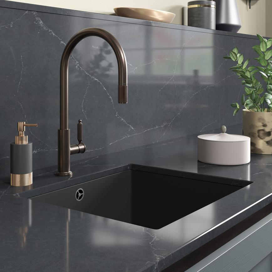 Holkham Powder Coated English Bronze Swan Neck Pull Out Tap