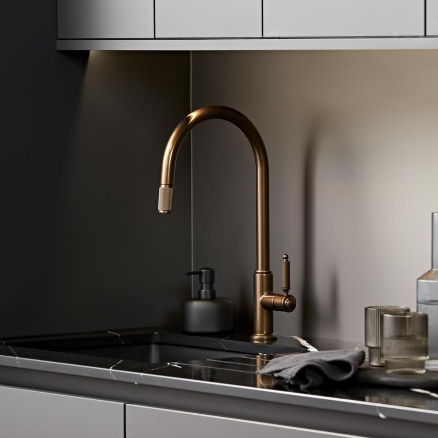 Holkham Powder Coated English Bronze Swan Neck Pull Out Tap