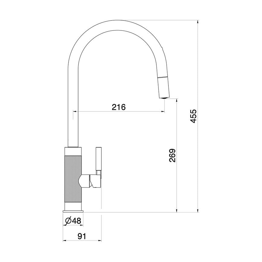Franke Tessuto Brushed Decor Steel Swan Neck Pull Out Kitchen Tap Line Drawing