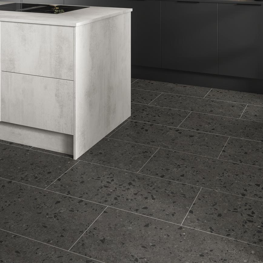 Oake and Gray Grey Terrazzo XL Luxury Rigid Vinyl Flooring with Integrated Underlay 2.62m² Pack in Howdens Kitchen