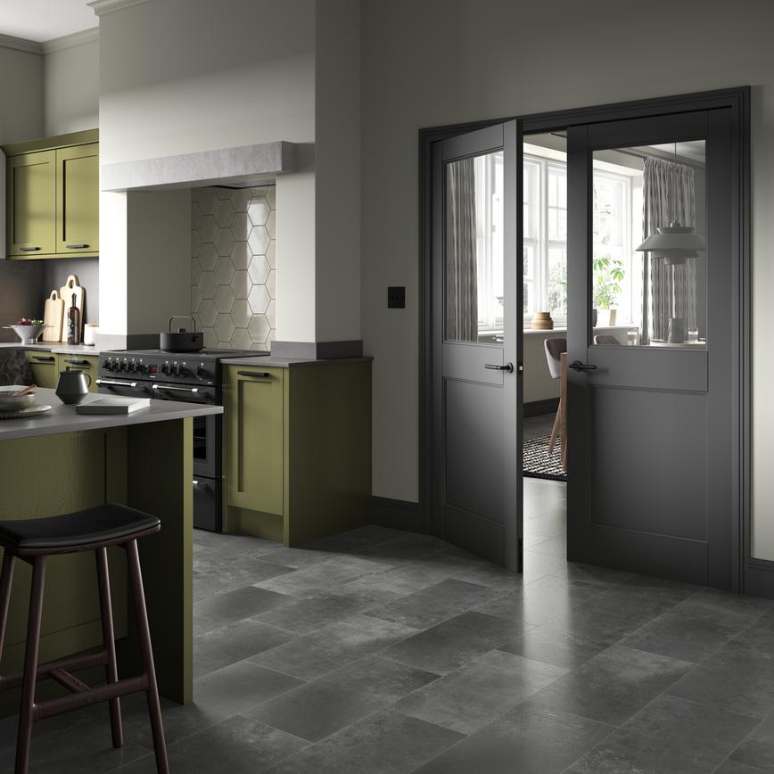 Howdens Elmbridge White Primed 2 Panel Clear Glazed Door