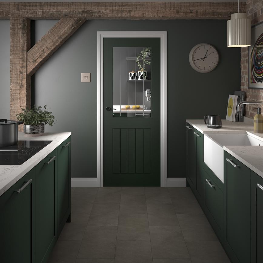 Howdens Holdenby 6'6" x 2'6" White Primed Clear Glazed Door & Howdens 4.2m x 120mm Stepped White MDF Skirting Board