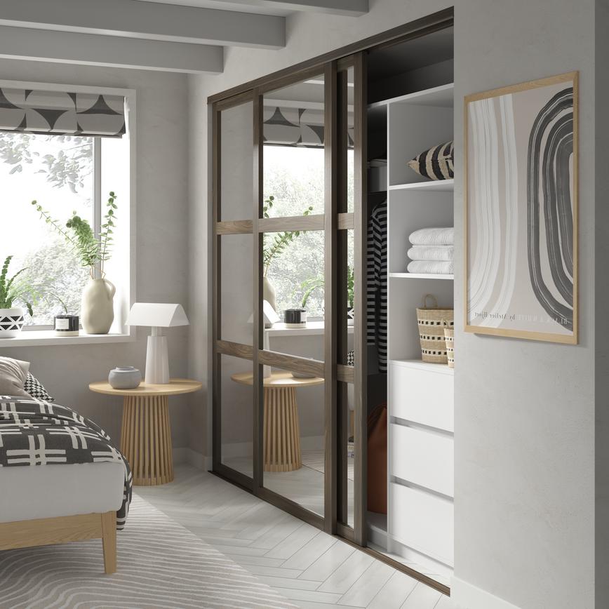 3600mm Walnut Sliding Wardrobe Door Track Set & 1800mm Walnut Sliding Wardrobe Door Track Set