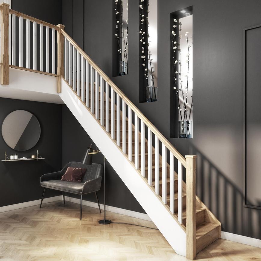 Chamfered Newel paired with Square Spindles