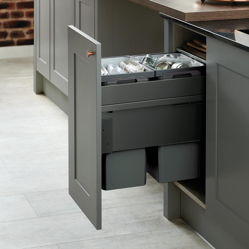 Door Mounted 2 x 23 Ltr Recycling Grey Waste Bin