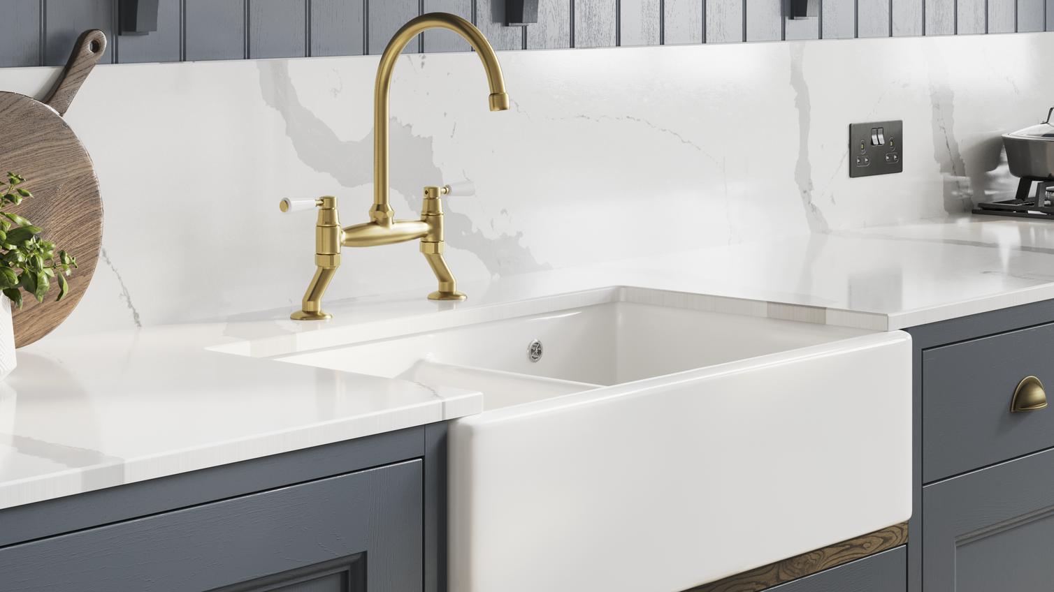 Elmbridge Dusk Blue In-frame sink and tap