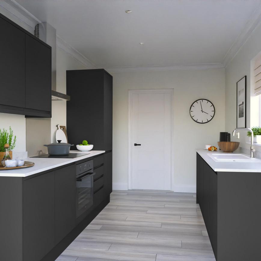 Clerkenwell Super Matt Charcoal EKES Galley Main Set Shot