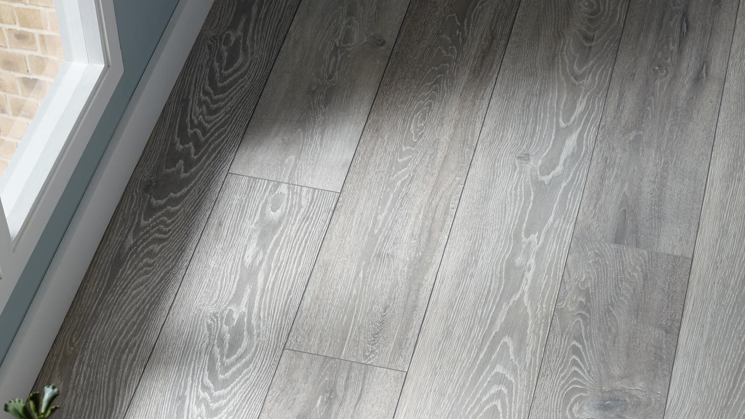 Howdens Professional Fast Fit V Groove Light Grey Oak Effect laminate flooring