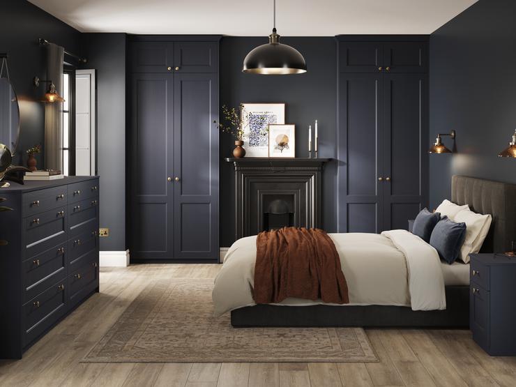 Bridgemere Navy Bedroom Full Set Warderobe, Bedside Table, Chest of Drawers