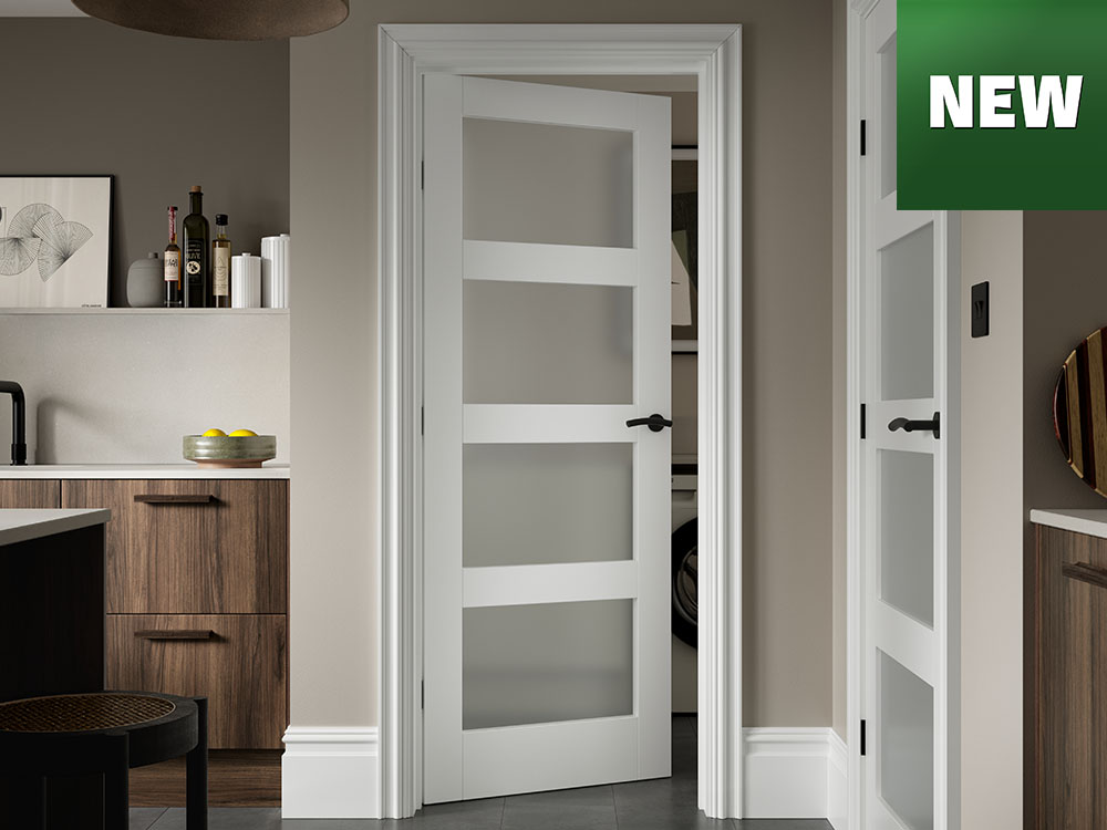 New white internal door with glazed panels in a modern home setting.