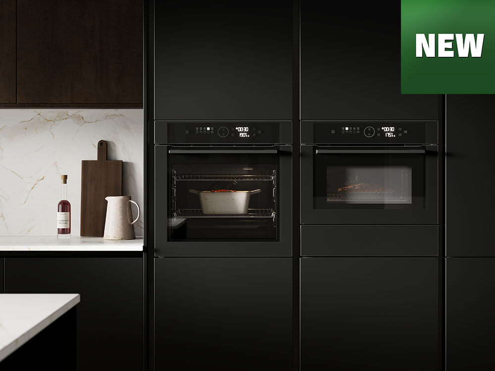New Lamona integrated double oven in a sleek dark kitchen design.